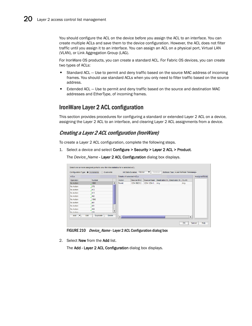 Ironware layer 2 acl configuration, Creating a layer 2 acl configuration (ironware) | Brocade Network Advisor IP User Manual v12.1.0 User Manual | Page 662 / 1770