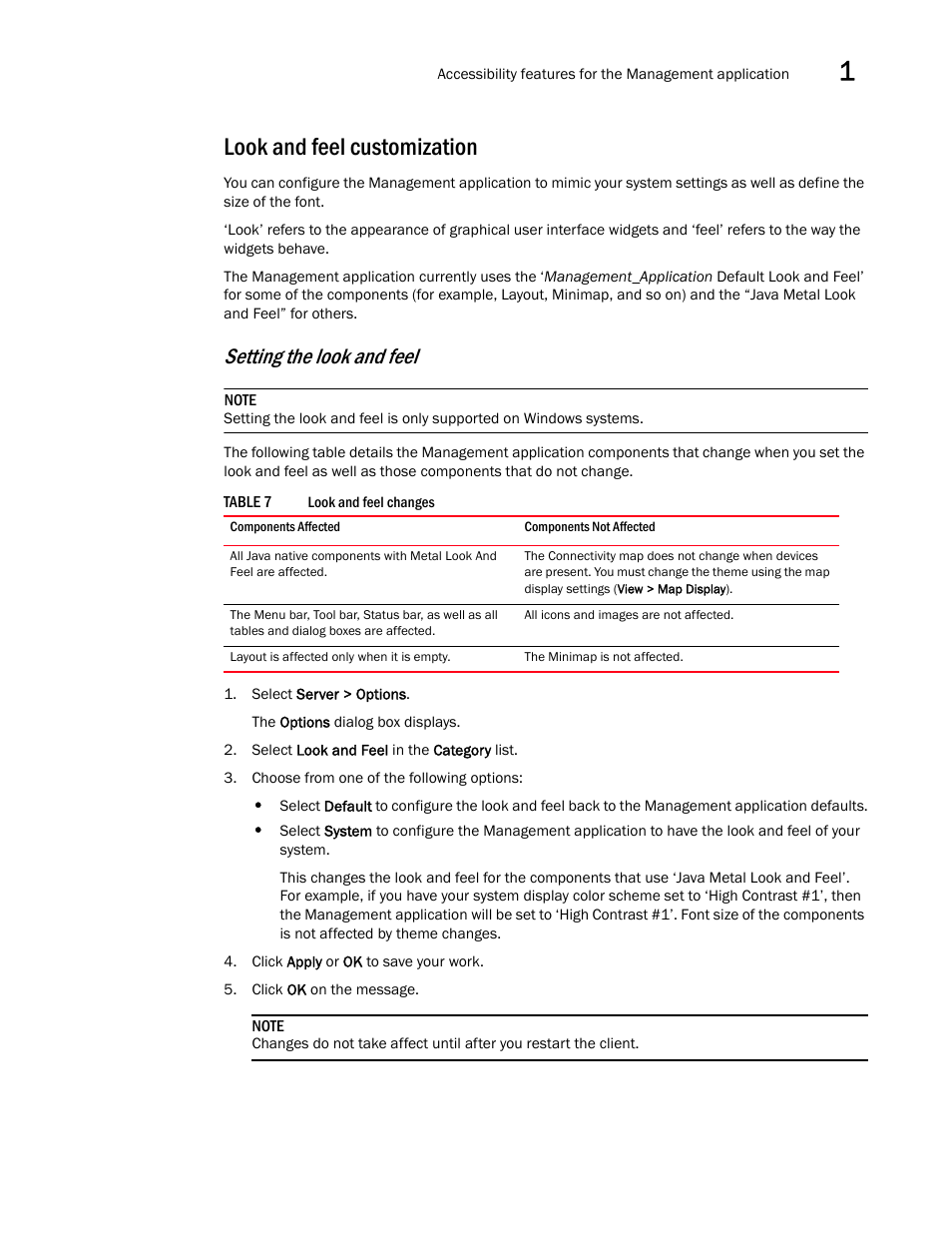 Look and feel customization, Setting the look and feel | Brocade Network Advisor IP User Manual v12.1.0 User Manual | Page 71 / 1770