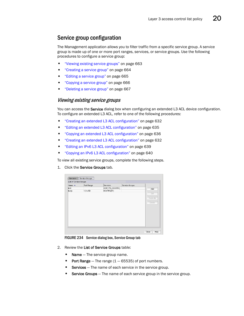 Service group configuration, Viewing existing service groups | Brocade Network Advisor IP User Manual v12.1.0 User Manual | Page 717 / 1770