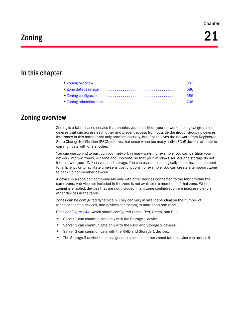 Zoning, Zoning overview, Chapter 21 | Chapter 21, “zoning | Brocade Network Advisor IP User Manual v12.1.0 User Manual | Page 737 / 1770