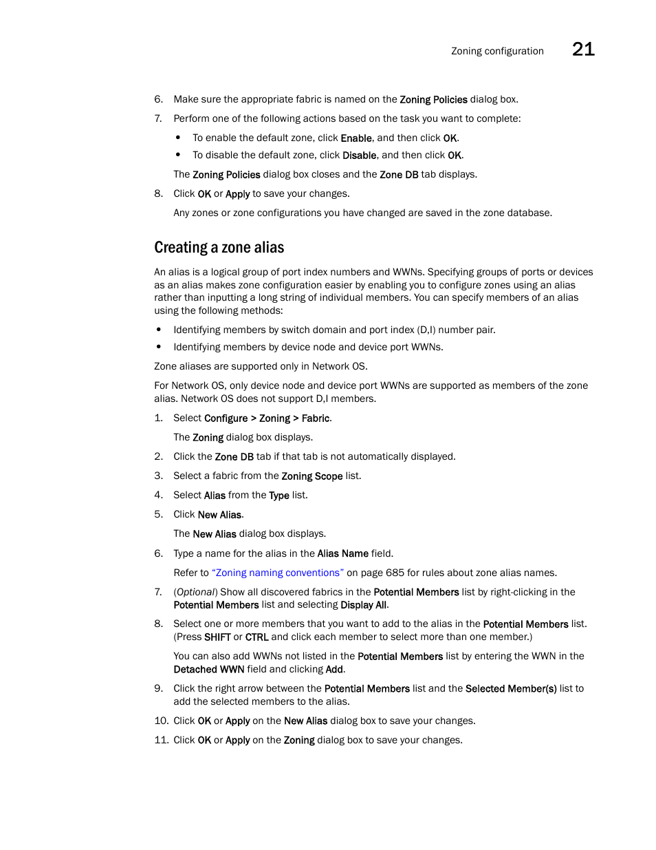 Creating a zone alias | Brocade Network Advisor IP User Manual v12.1.0 User Manual | Page 747 / 1770