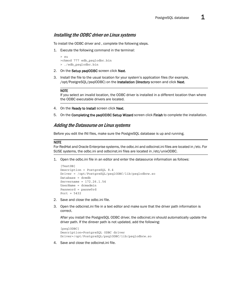 Installing the odbc driver on linux systems, Adding the datasourse on linux systems | Brocade Network Advisor IP User Manual v12.1.0 User Manual | Page 75 / 1770