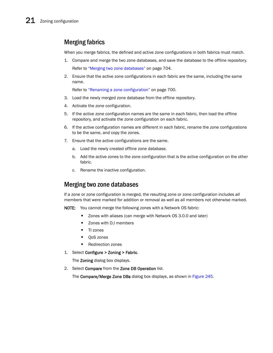 Merging fabrics, Merging two zone databases | Brocade Network Advisor IP User Manual v12.1.0 User Manual | Page 758 / 1770