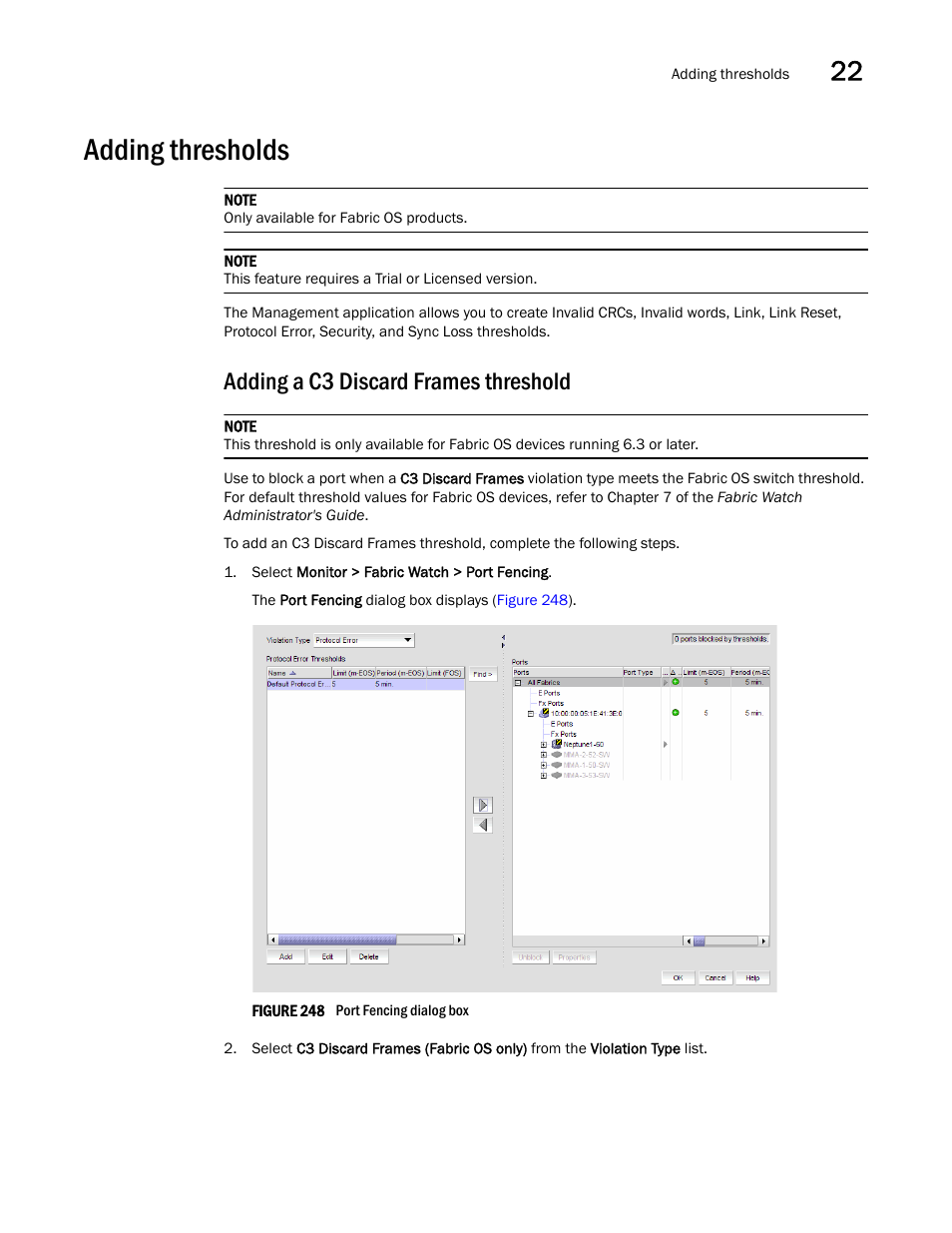 Adding thresholds, Adding a c3 discard frames threshold | Brocade Network Advisor IP User Manual v12.1.0 User Manual | Page 779 / 1770