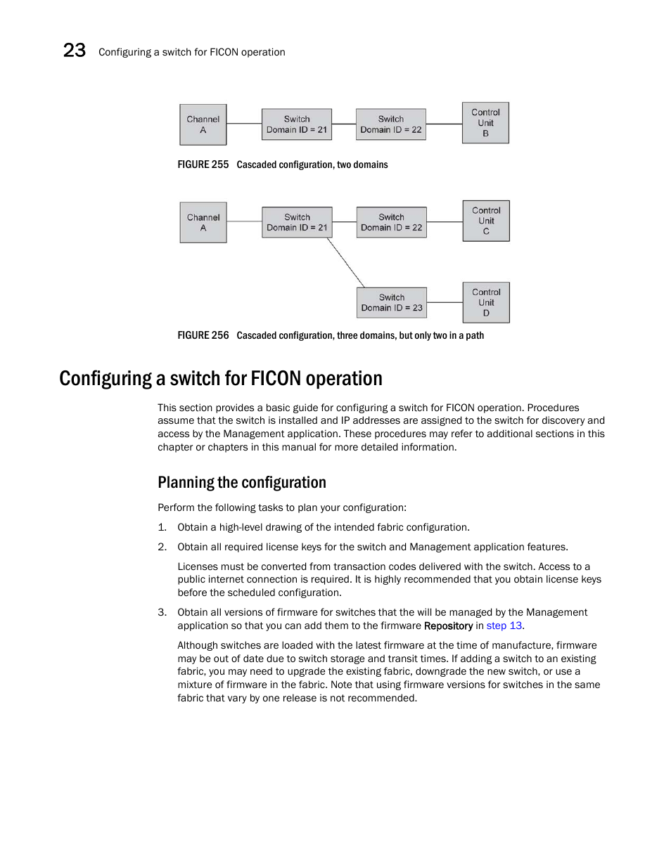 Configuring a switch for ficon operation, Planning the configuration, Figure 255 | Figure 256 | Brocade Network Advisor IP User Manual v12.1.0 User Manual | Page 798 / 1770