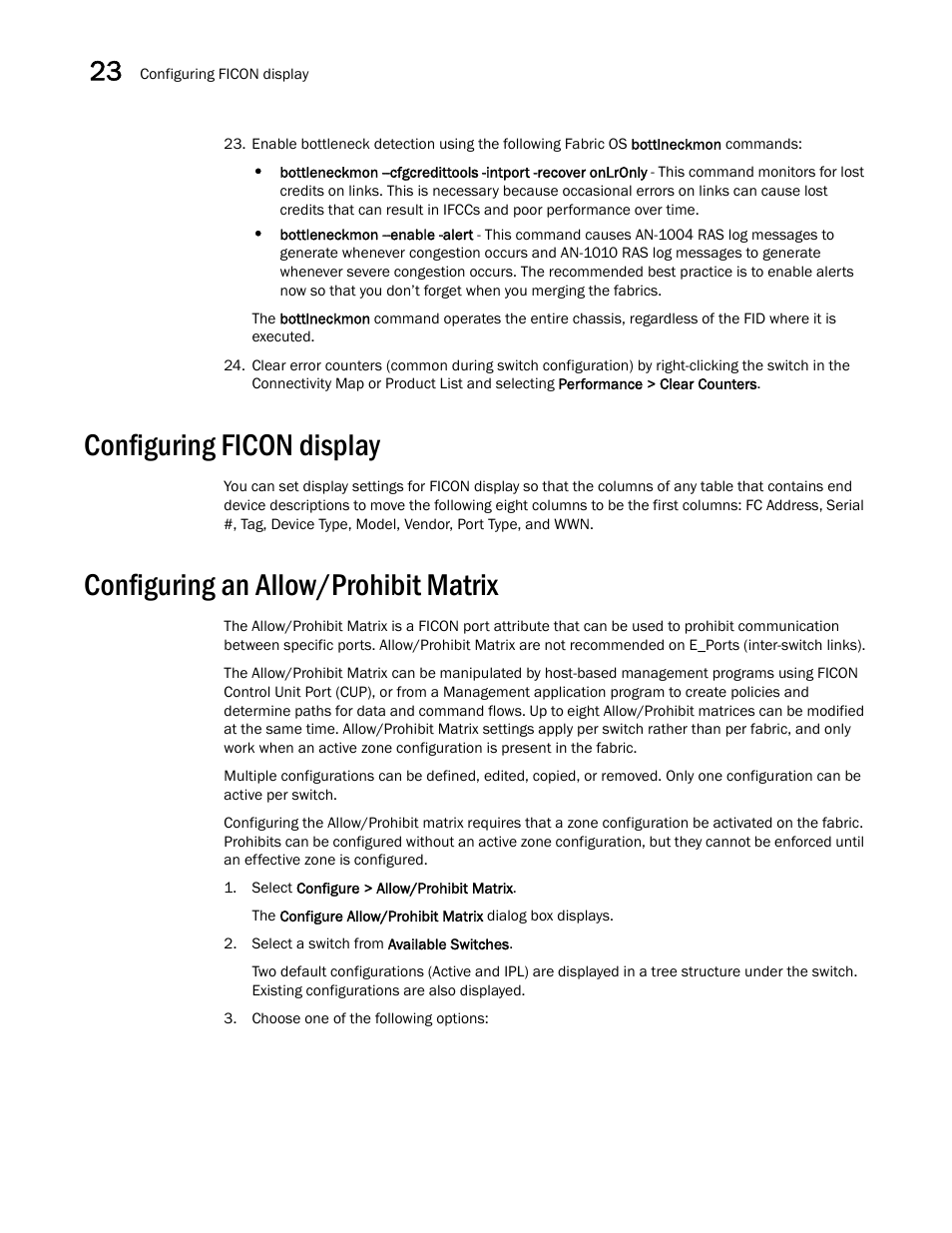 Configuring ficon display, Configuring an allow/prohibit matrix, Under | Configuring an, Allow/prohibit matrix | Brocade Network Advisor IP User Manual v12.1.0 User Manual | Page 804 / 1770