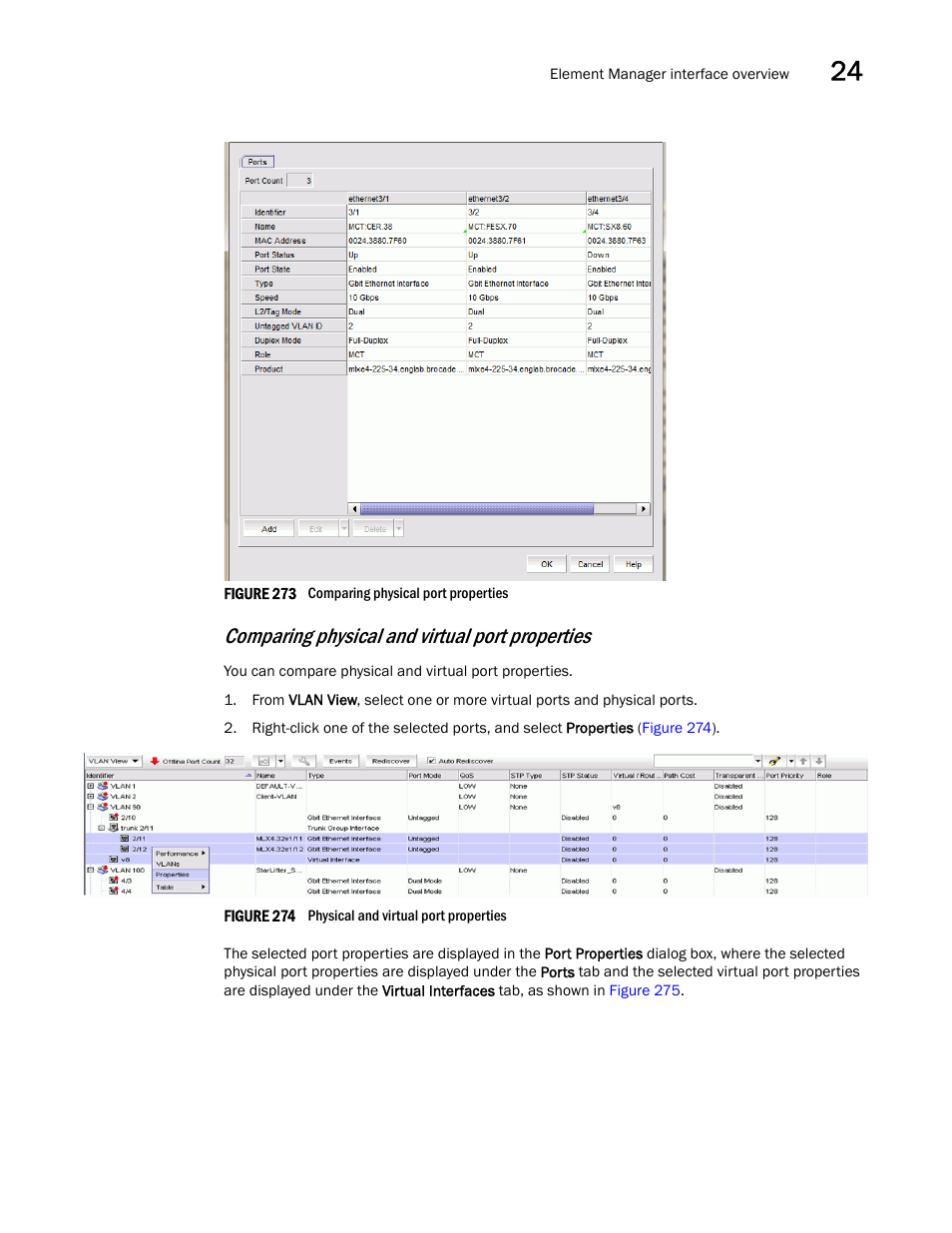 Figure 273, Comparing physical and virtual port properties | Brocade Network Advisor IP User Manual v12.1.0 User Manual | Page 833 / 1770