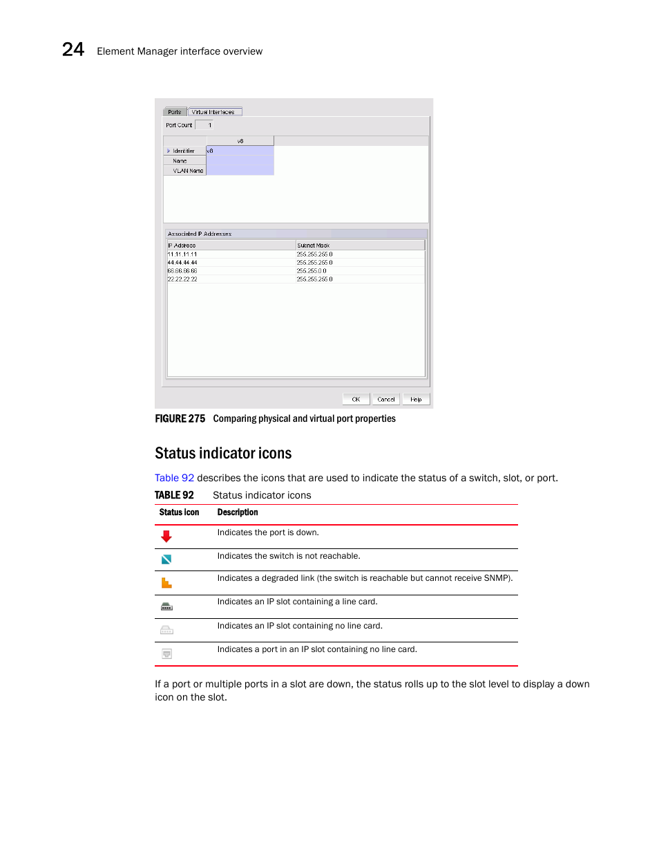 Status indicator icons | Brocade Network Advisor IP User Manual v12.1.0 User Manual | Page 834 / 1770