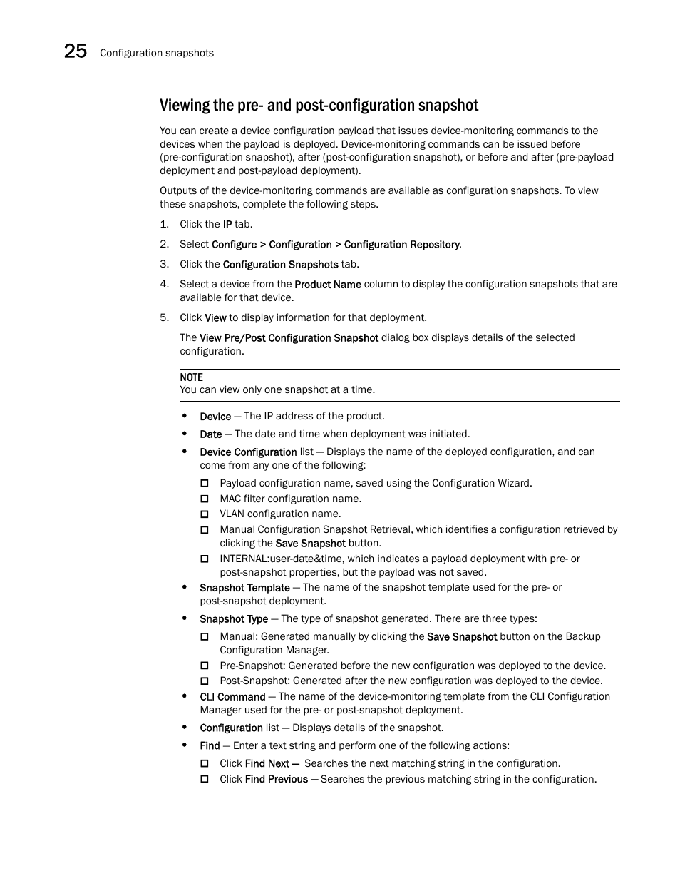 Viewing the pre- and post-configuration snapshot | Brocade Network Advisor IP User Manual v12.1.0 User Manual | Page 856 / 1770