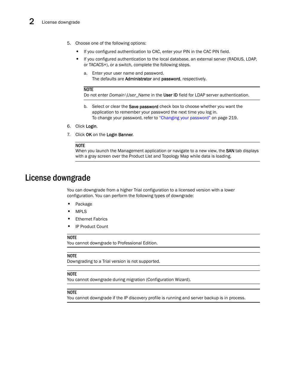 License downgrade | Brocade Network Advisor IP User Manual v12.1.0 User Manual | Page 86 / 1770