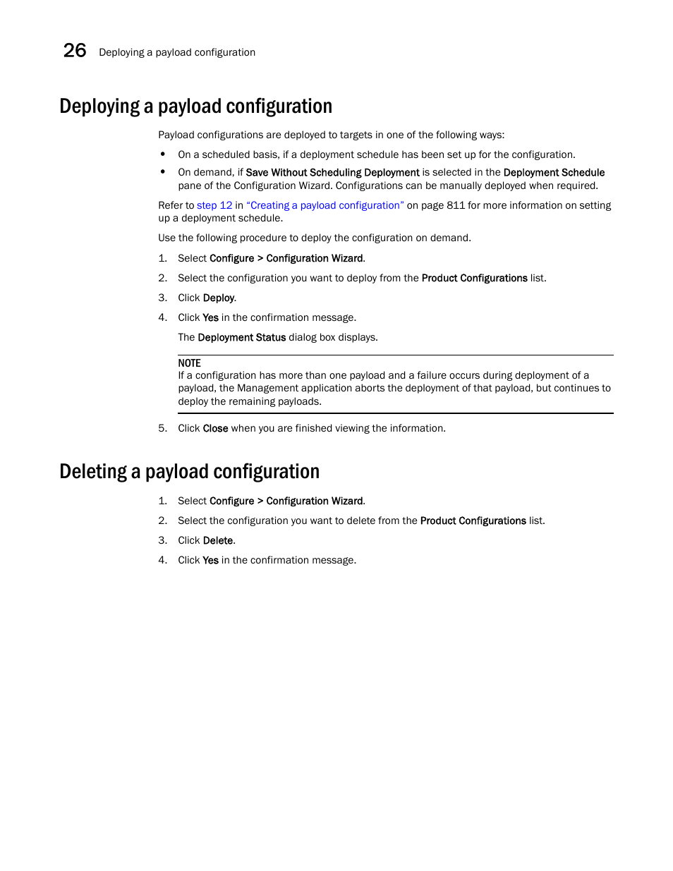 Deploying a payload configuration, Deleting a payload configuration | Brocade Network Advisor IP User Manual v12.1.0 User Manual | Page 874 / 1770