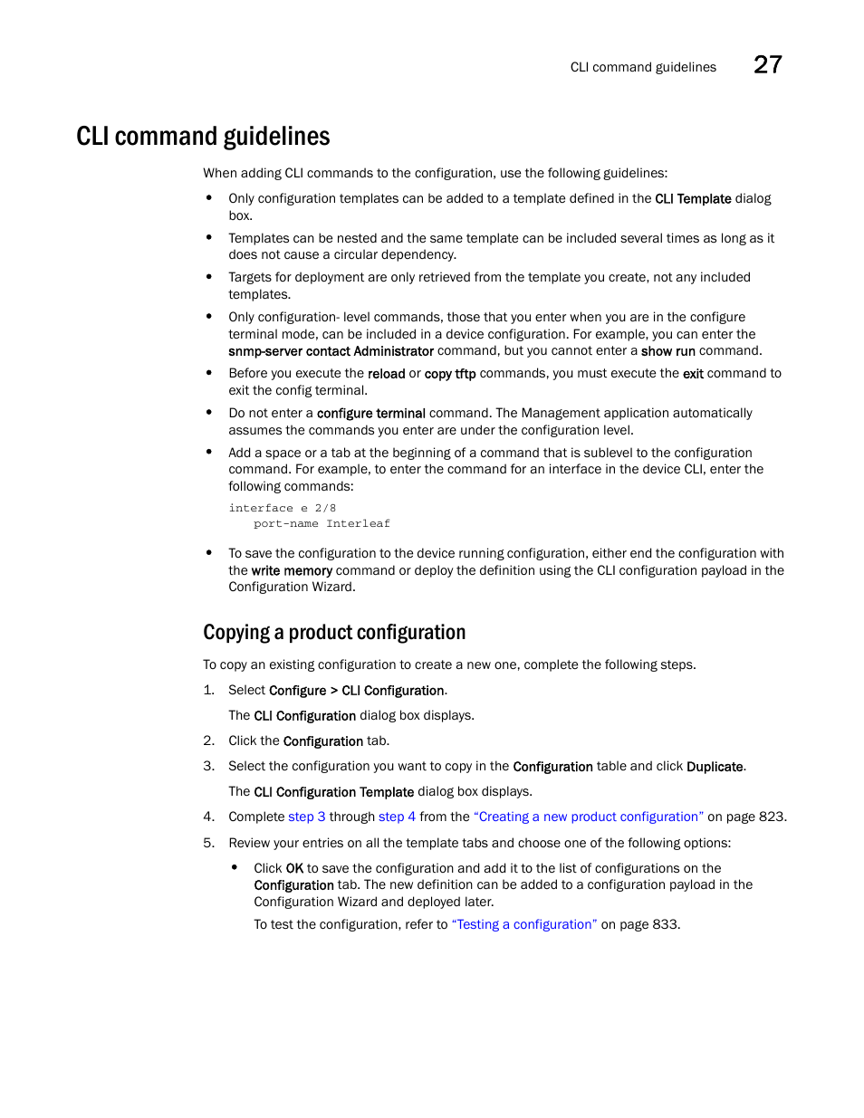 Cli command guidelines, Copying a product configuration, Cli command | Guidelines | Brocade Network Advisor IP User Manual v12.1.0 User Manual | Page 885 / 1770