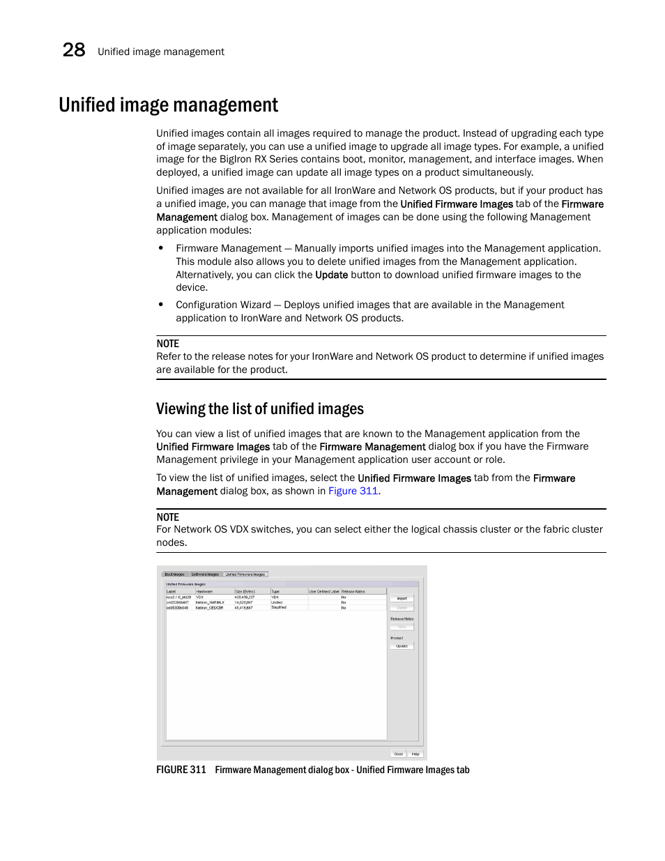 Unified image management, Viewing the list of unified images | Brocade Network Advisor IP User Manual v12.1.0 User Manual | Page 912 / 1770