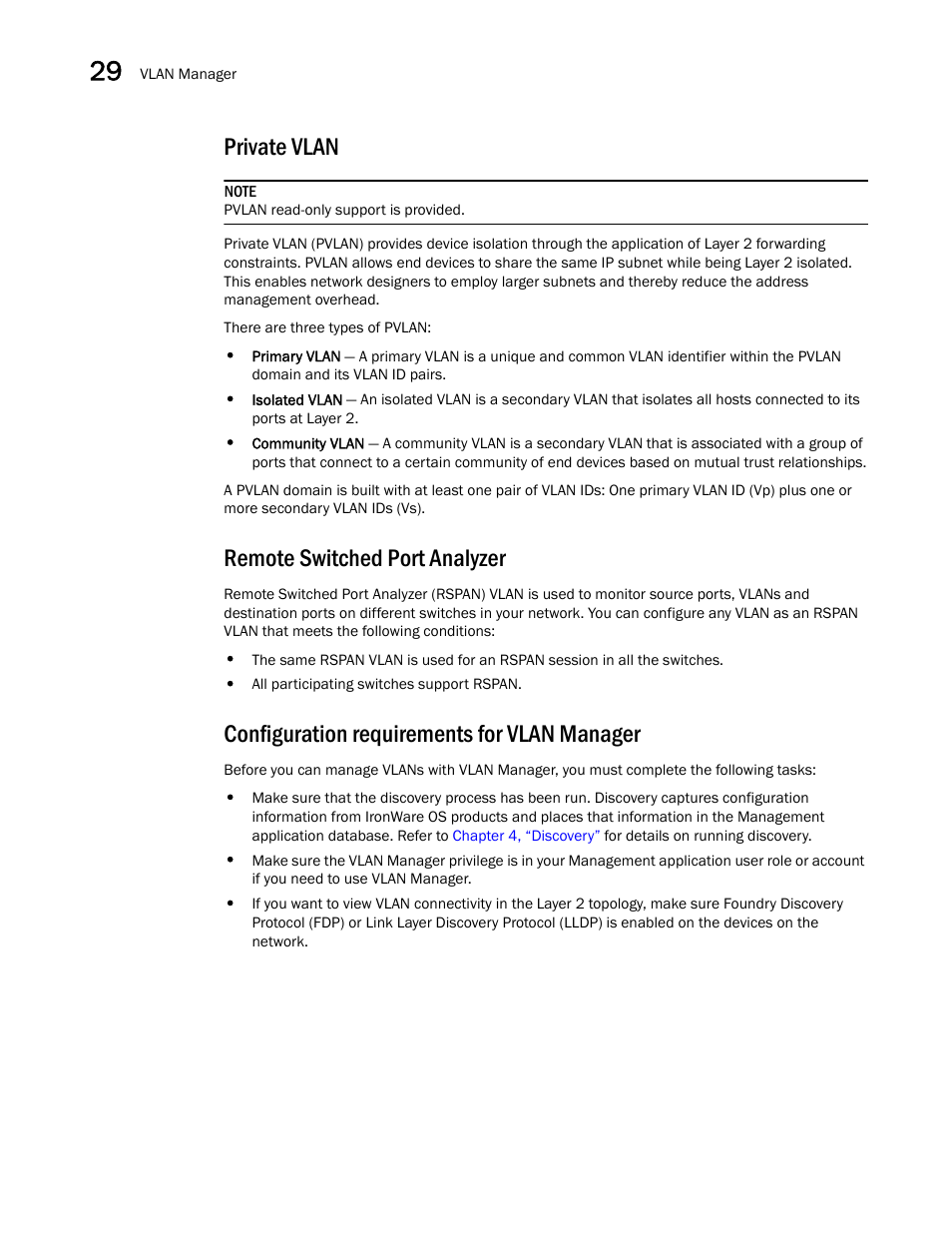 Private vlan, Remote switched port analyzer, Configuration requirements for vlan manager | Brocade Network Advisor IP User Manual v12.1.0 User Manual | Page 918 / 1770