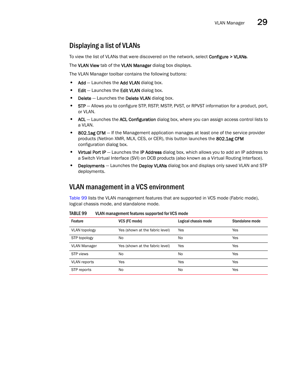 Displaying a list of vlans, Vlan management in a vcs environment | Brocade Network Advisor IP User Manual v12.1.0 User Manual | Page 919 / 1770