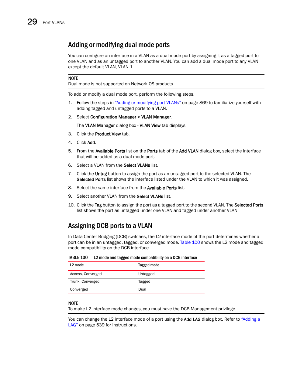 Adding or modifying dual mode ports, Assigning dcb ports to a vlan | Brocade Network Advisor IP User Manual v12.1.0 User Manual | Page 926 / 1770