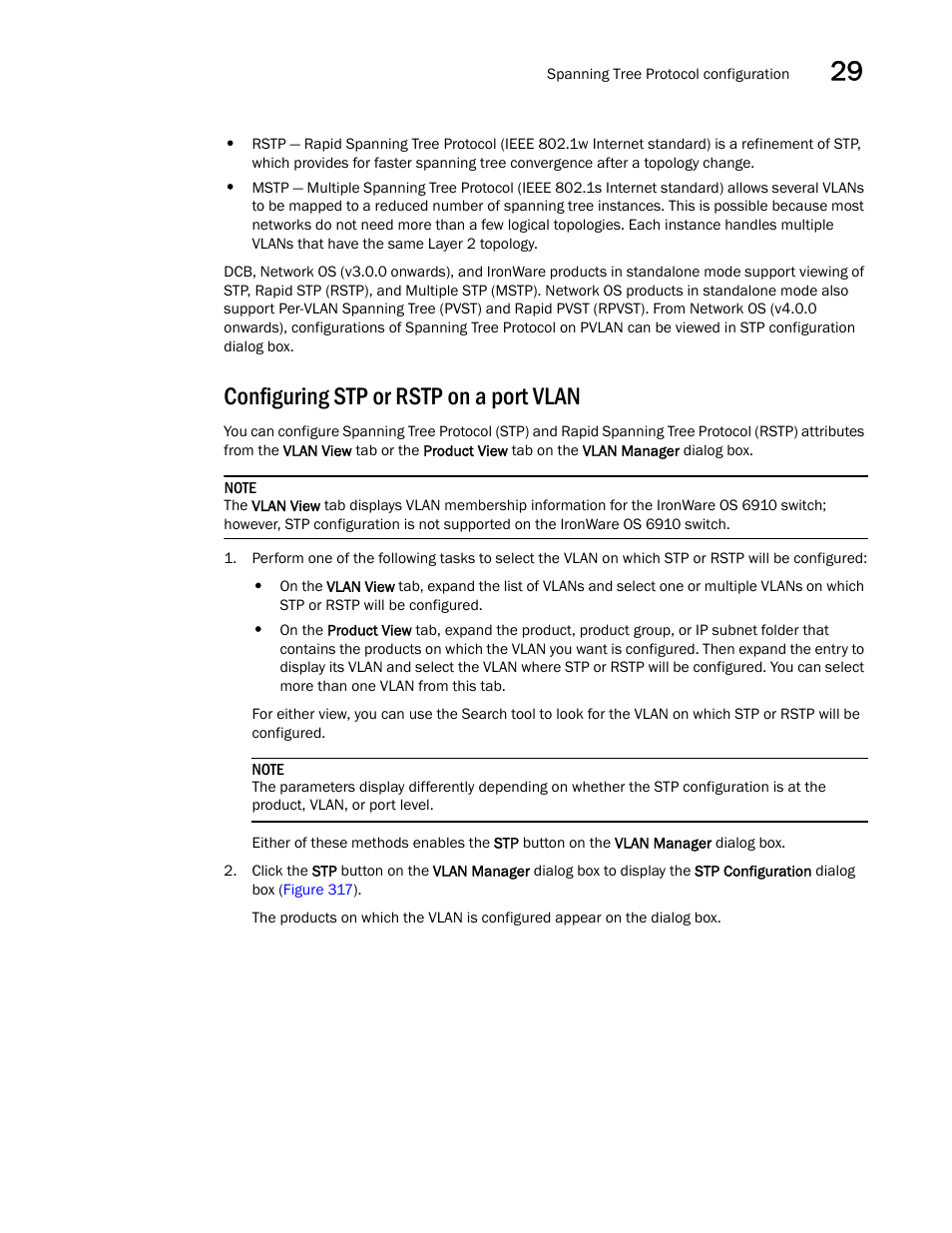 Configuring stp or rstp on a port vlan | Brocade Network Advisor IP User Manual v12.1.0 User Manual | Page 931 / 1770