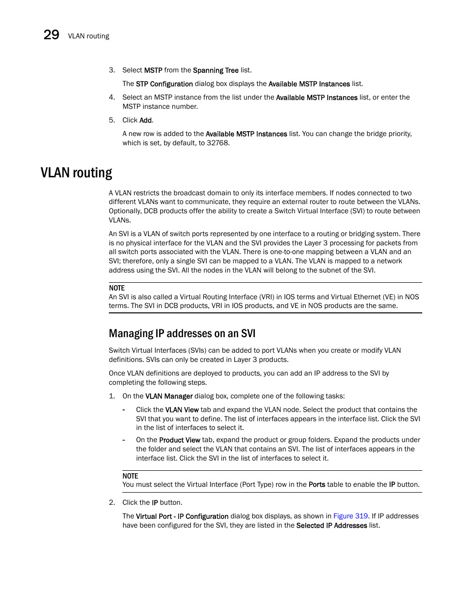 Vlan routing, Managing ip addresses on an svi | Brocade Network Advisor IP User Manual v12.1.0 User Manual | Page 936 / 1770