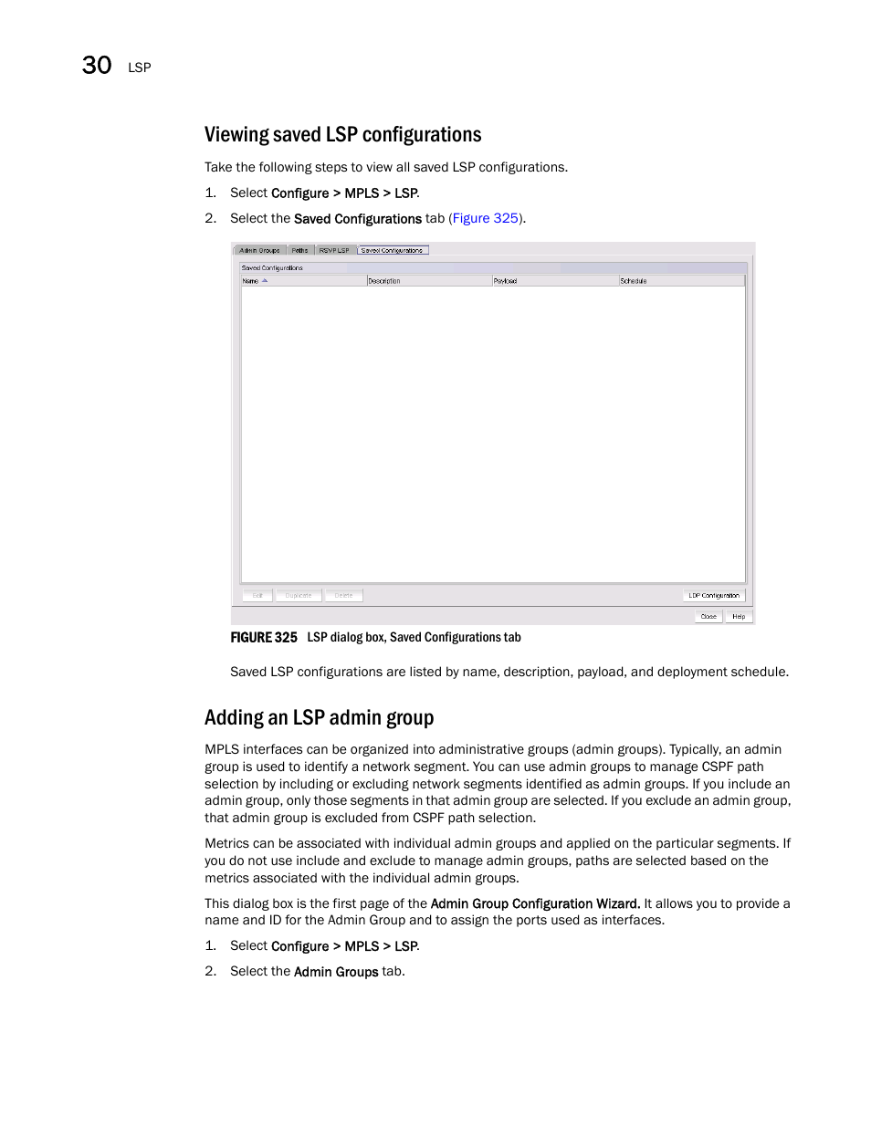 Viewing saved lsp configurations, Adding an lsp admin group | Brocade Network Advisor IP User Manual v12.1.0 User Manual | Page 946 / 1770