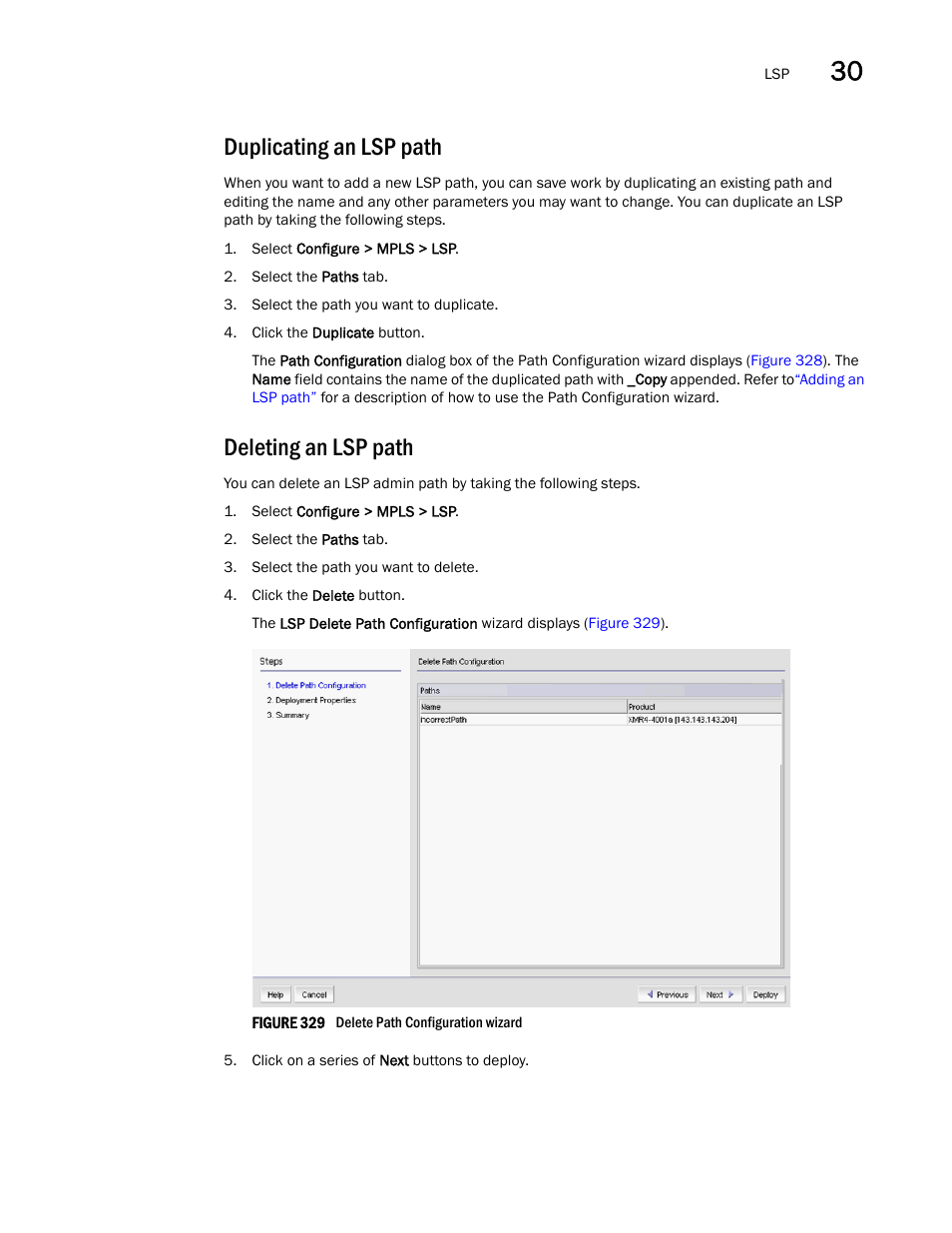 Duplicating an lsp path, Deleting an lsp path | Brocade Network Advisor IP User Manual v12.1.0 User Manual | Page 951 / 1770