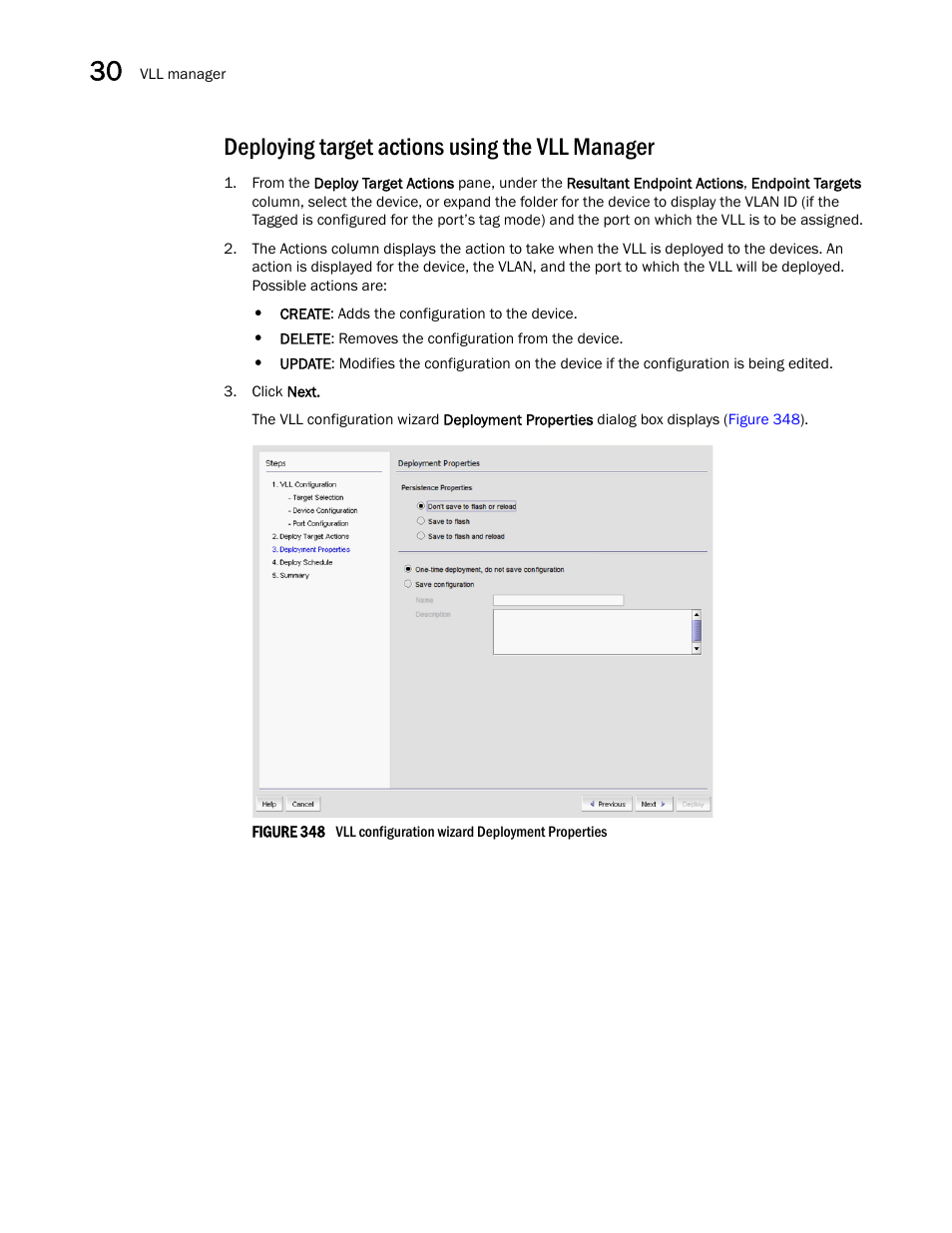 Deploying target actions using the vll manager | Brocade Network Advisor IP User Manual v12.1.0 User Manual | Page 972 / 1770