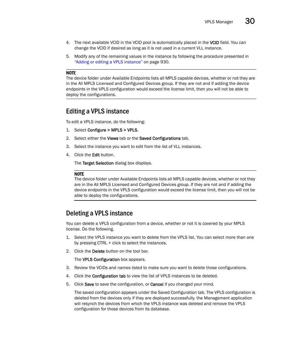 Editing a vpls instance, Deleting a vpls instance | Brocade Network Advisor IP User Manual v12.1.0 User Manual | Page 991 / 1770