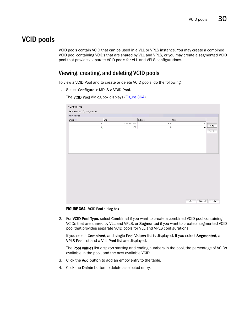 Vcid pools, Viewing, creating, and deleting vcid pools | Brocade Network Advisor IP User Manual v12.1.0 User Manual | Page 993 / 1770