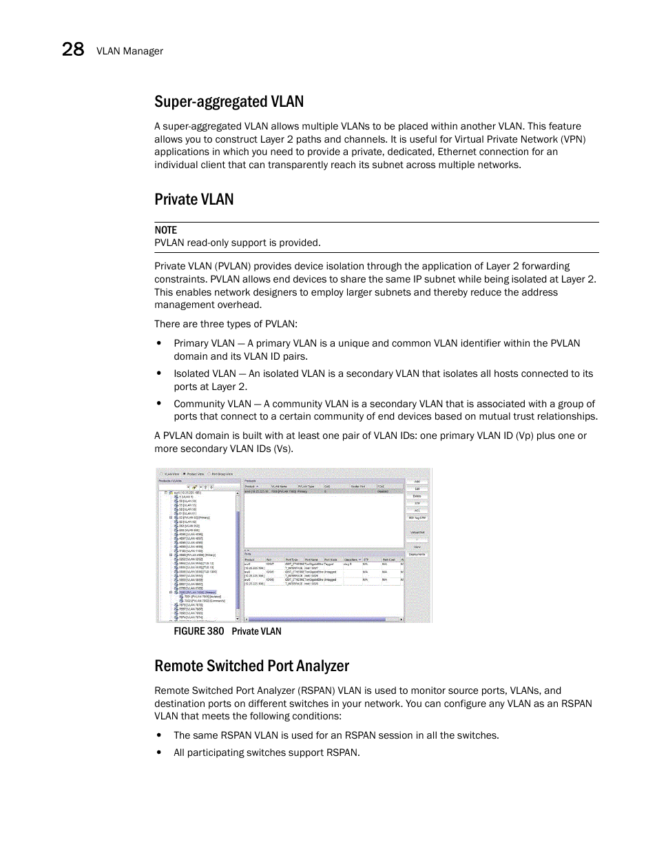 Super-aggregated vlan, Private vlan, Remote switched port analyzer | Brocade Network Advisor IP User Manual v12.3.0 User Manual | Page 1002 / 1928