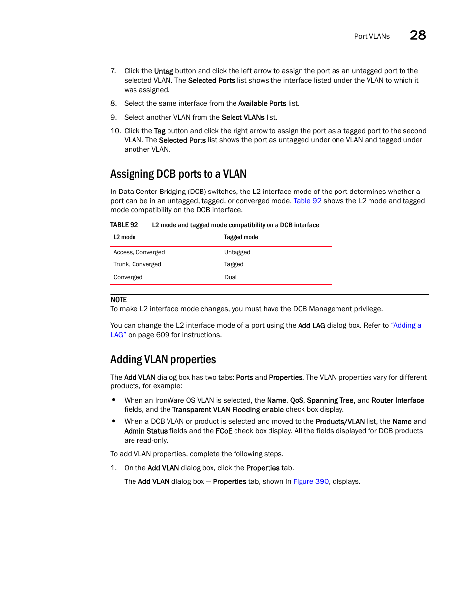 Assigning dcb ports to a vlan, Adding vlan properties | Brocade Network Advisor IP User Manual v12.3.0 User Manual | Page 1013 / 1928