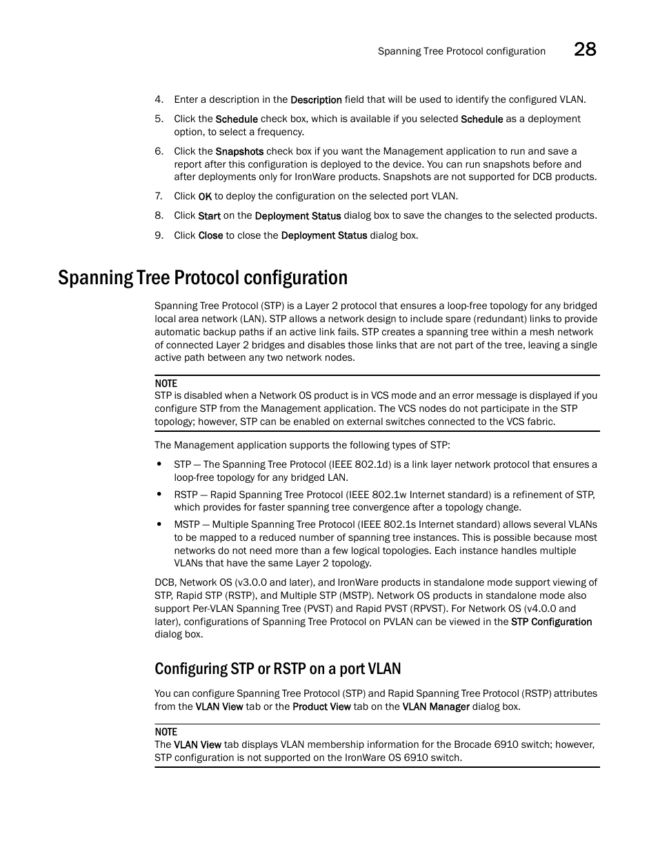 Spanning tree protocol configuration, Configuring stp or rstp on a port vlan | Brocade Network Advisor IP User Manual v12.3.0 User Manual | Page 1017 / 1928