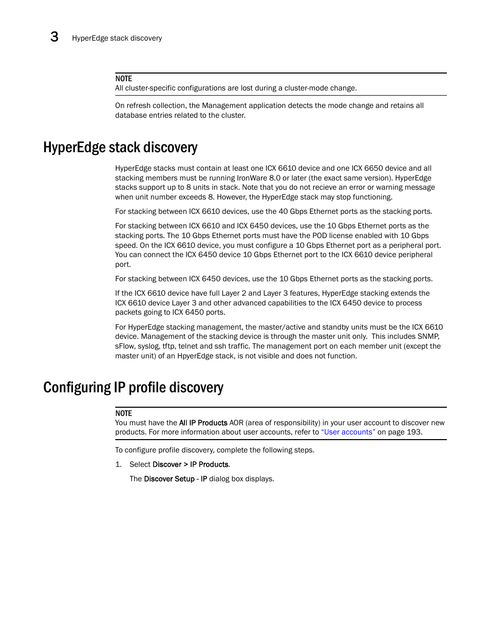 Hyperedge stack discovery, Configuring ip profile discovery | Brocade Network Advisor IP User Manual v12.3.0 User Manual | Page 102 / 1928