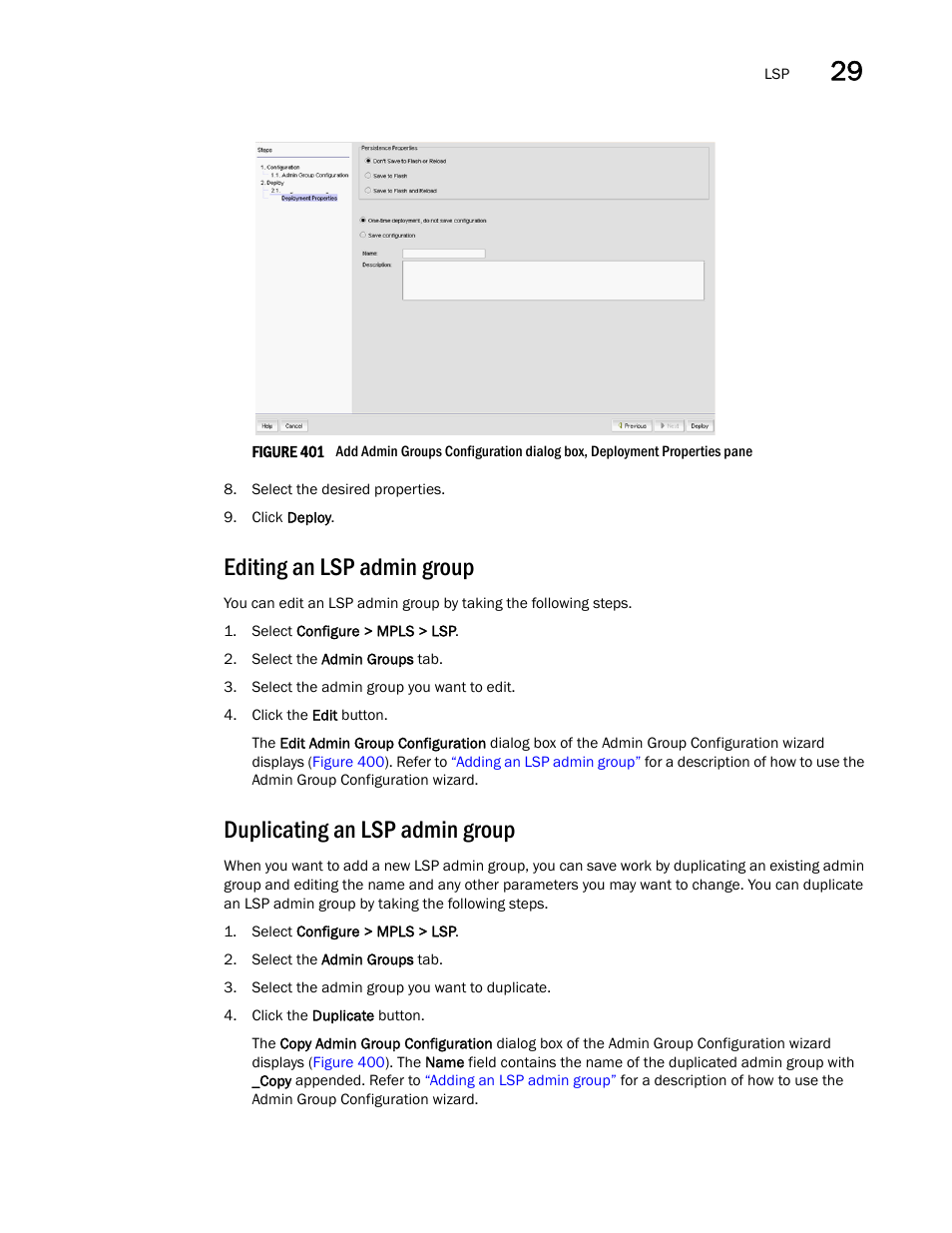 Editing an lsp admin group, Duplicating an lsp admin group | Brocade Network Advisor IP User Manual v12.3.0 User Manual | Page 1035 / 1928