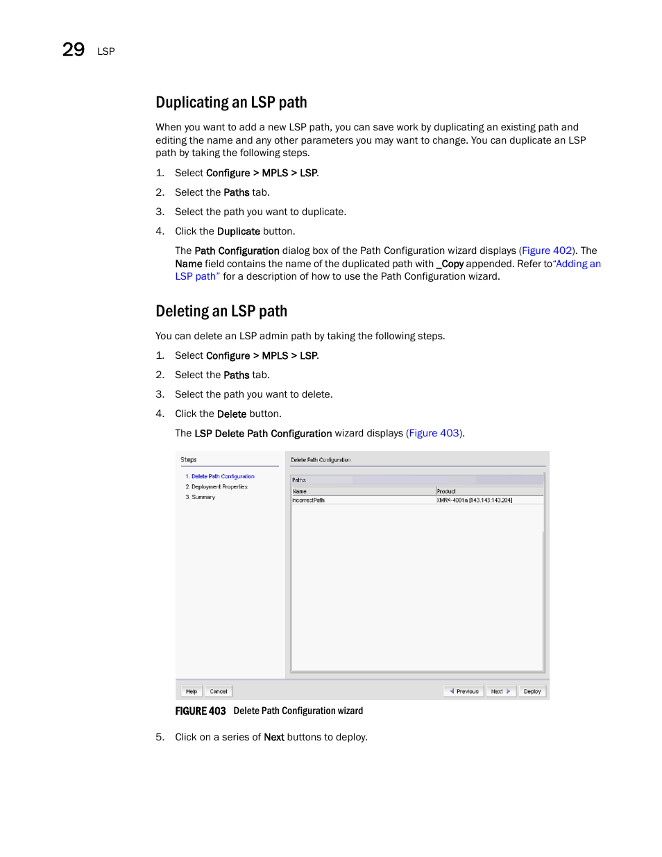 Duplicating an lsp path, Deleting an lsp path | Brocade Network Advisor IP User Manual v12.3.0 User Manual | Page 1038 / 1928