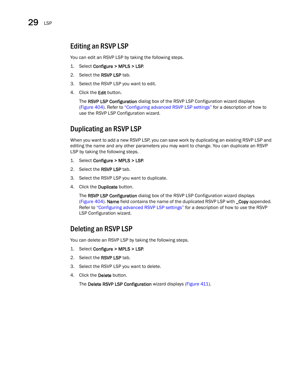 Editing an rsvp lsp, Duplicating an rsvp lsp, Deleting an rsvp lsp | Brocade Network Advisor IP User Manual v12.3.0 User Manual | Page 1046 / 1928