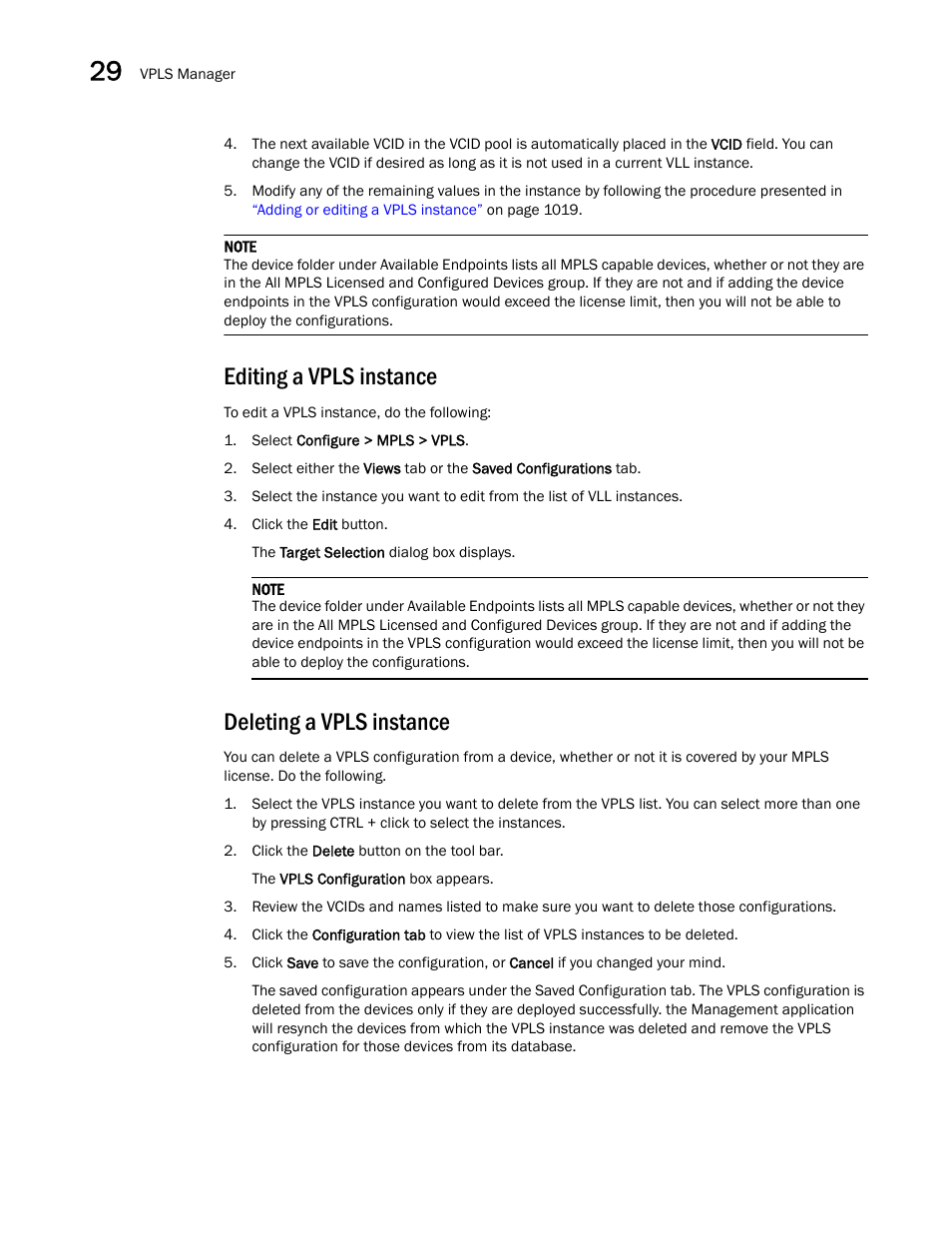 Editing a vpls instance, Deleting a vpls instance | Brocade Network Advisor IP User Manual v12.3.0 User Manual | Page 1078 / 1928