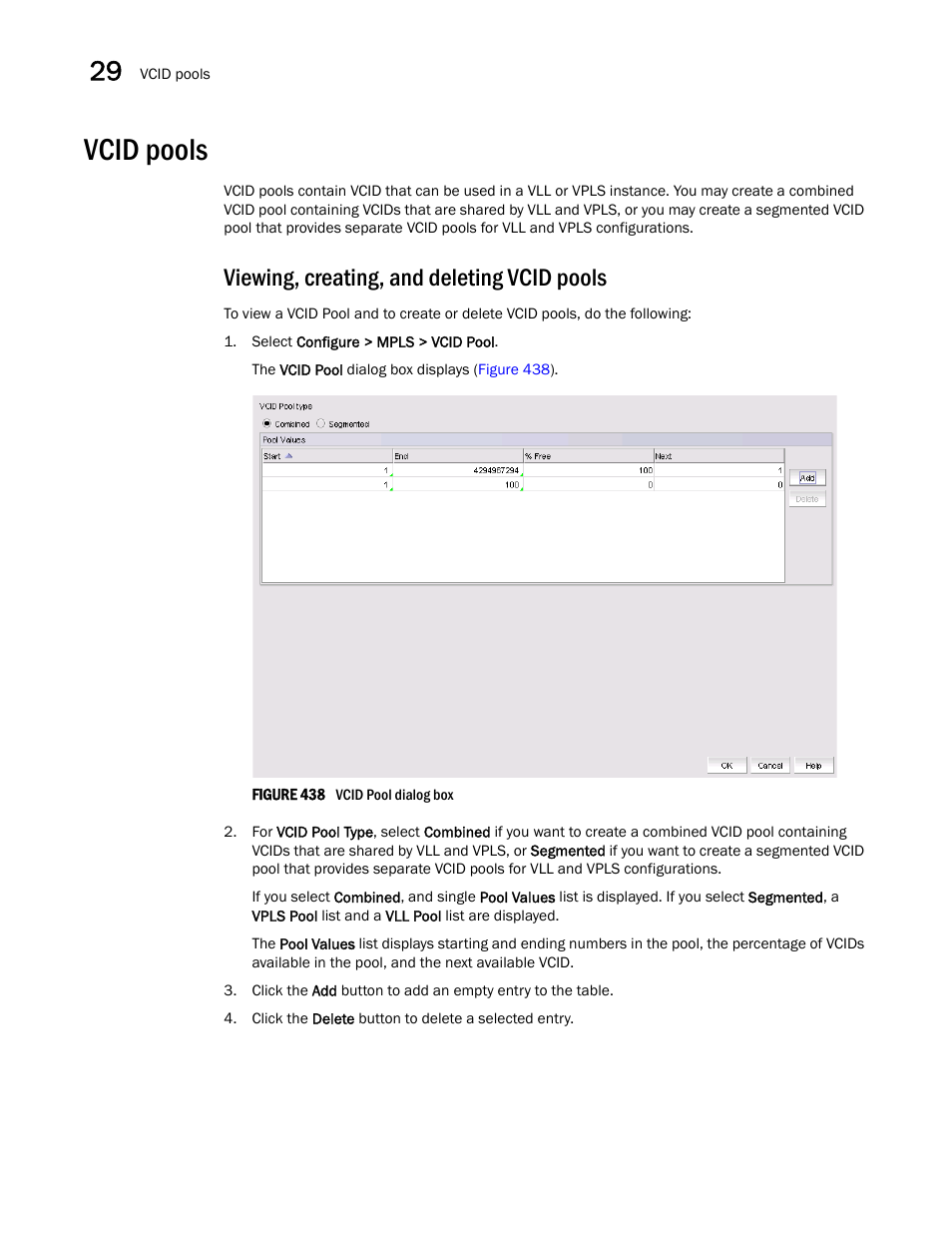 Vcid pools, Vcid pools 8, Viewing, creating, and deleting vcid pools | Brocade Network Advisor IP User Manual v12.3.0 User Manual | Page 1080 / 1928