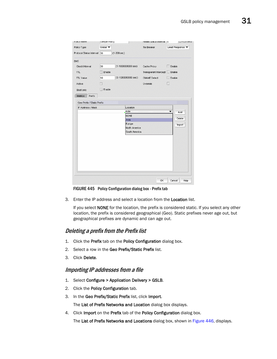 Deleting a prefix from the prefix list, Importing ip addresses from a file | Brocade Network Advisor IP User Manual v12.3.0 User Manual | Page 1111 / 1928