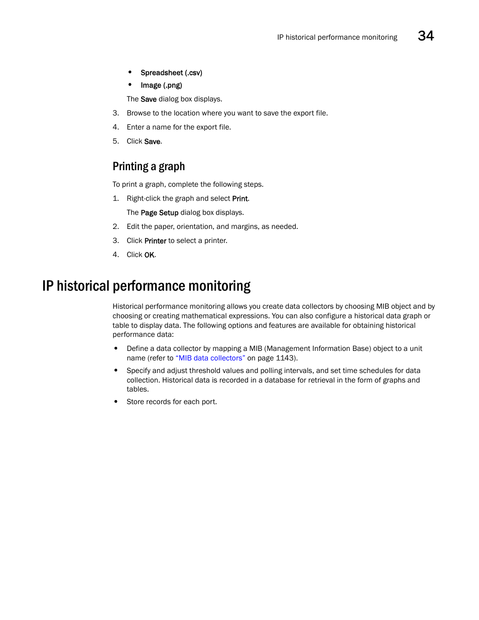 Printing a graph, Ip historical performance monitoring, Ip historical performance | Monitoring, Ip historical performance monitoring 5 | Brocade Network Advisor IP User Manual v12.3.0 User Manual | Page 1177 / 1928