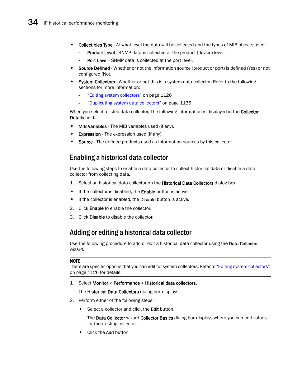 Enabling a historical data collector, Adding or editing a historical data collector | Brocade Network Advisor IP User Manual v12.3.0 User Manual | Page 1180 / 1928