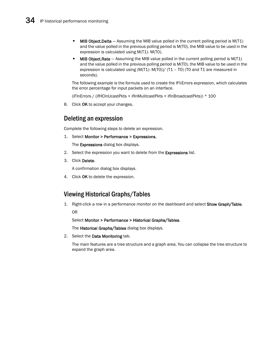 Deleting an expression, Viewing historical graphs/tables | Brocade Network Advisor IP User Manual v12.3.0 User Manual | Page 1190 / 1928