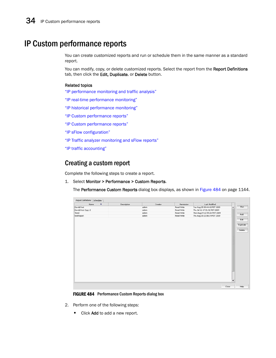 Ip custom performance reports, Ip custom performance reports 4, Creating a custom report | Brocade Network Advisor IP User Manual v12.3.0 User Manual | Page 1196 / 1928