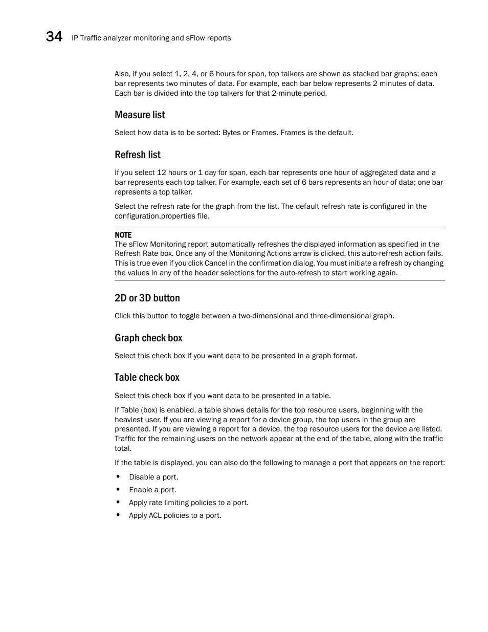 Measure list, Refresh list, 2d or 3d button | Graph check box, Table check box | Brocade Network Advisor IP User Manual v12.3.0 User Manual | Page 1222 / 1928