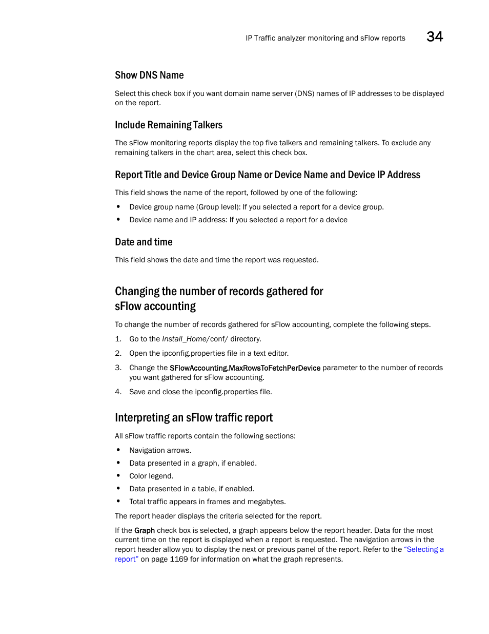 Interpreting an sflow traffic report, Show dns name, Include remaining talkers | Date and time | Brocade Network Advisor IP User Manual v12.3.0 User Manual | Page 1223 / 1928