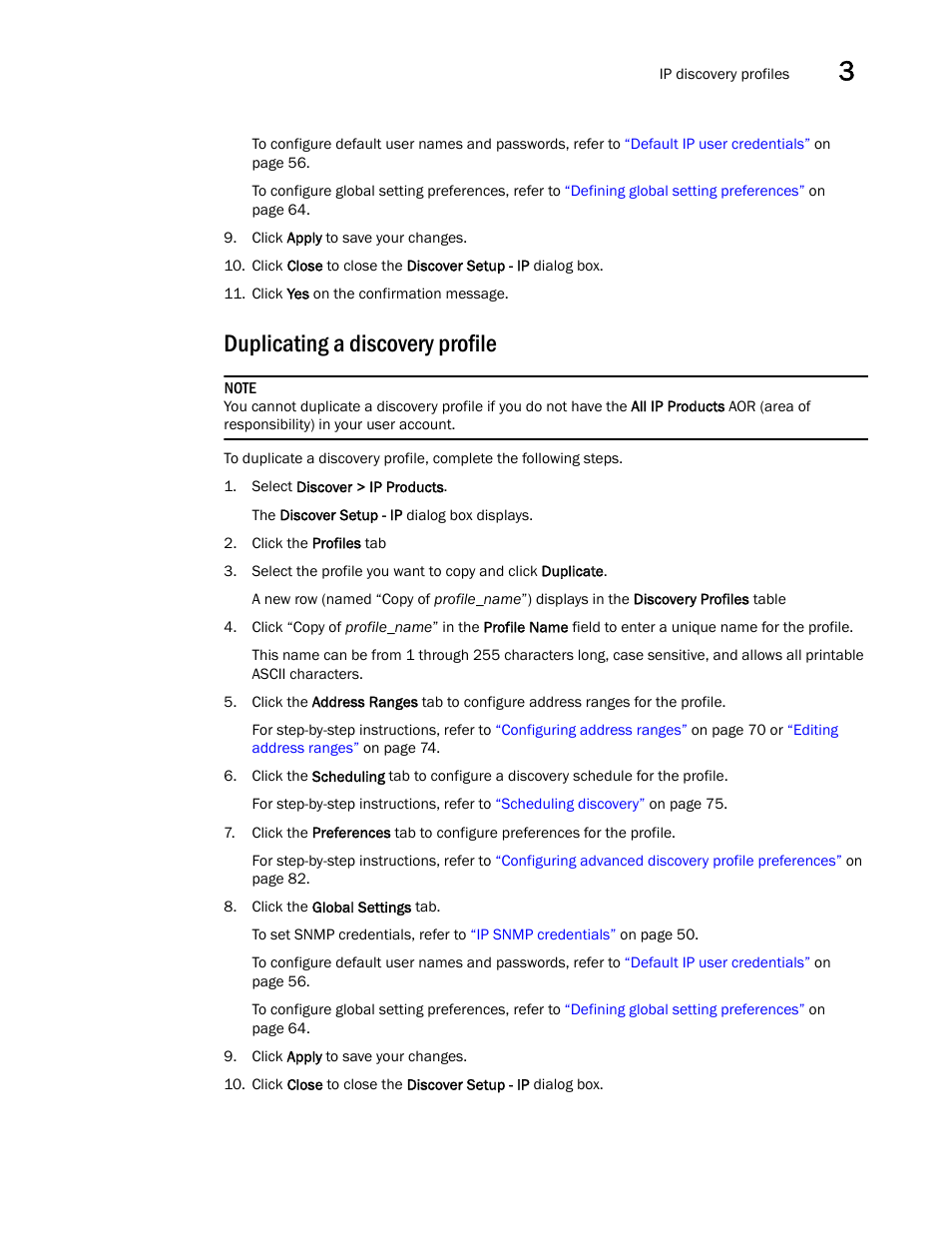 Duplicating a discovery profile | Brocade Network Advisor IP User Manual v12.3.0 User Manual | Page 123 / 1928