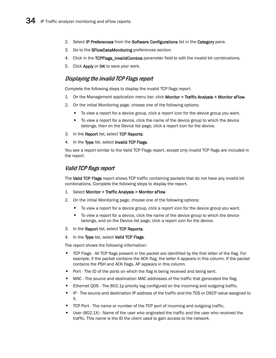 Displaying the invalid tcp flags report, Valid tcp flags report | Brocade Network Advisor IP User Manual v12.3.0 User Manual | Page 1234 / 1928