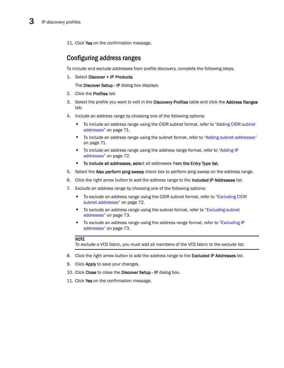 Configuring address ranges, Configuring address, Ranges | Brocade Network Advisor IP User Manual v12.3.0 User Manual | Page 124 / 1928