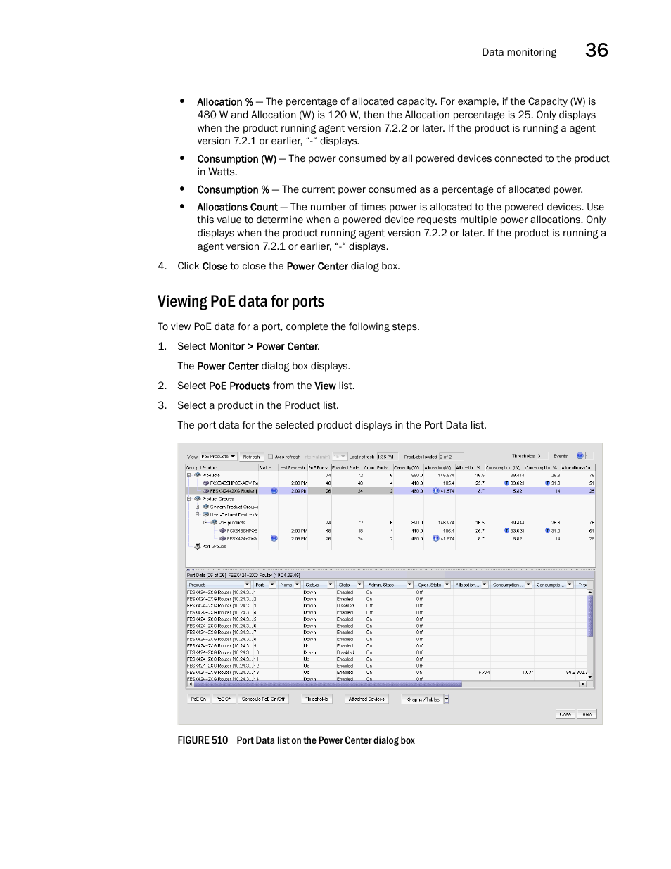 Viewing poe data for ports | Brocade Network Advisor IP User Manual v12.3.0 User Manual | Page 1249 / 1928