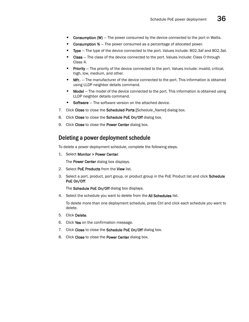 Deleting a power deployment schedule | Brocade Network Advisor IP User Manual v12.3.0 User Manual | Page 1267 / 1928