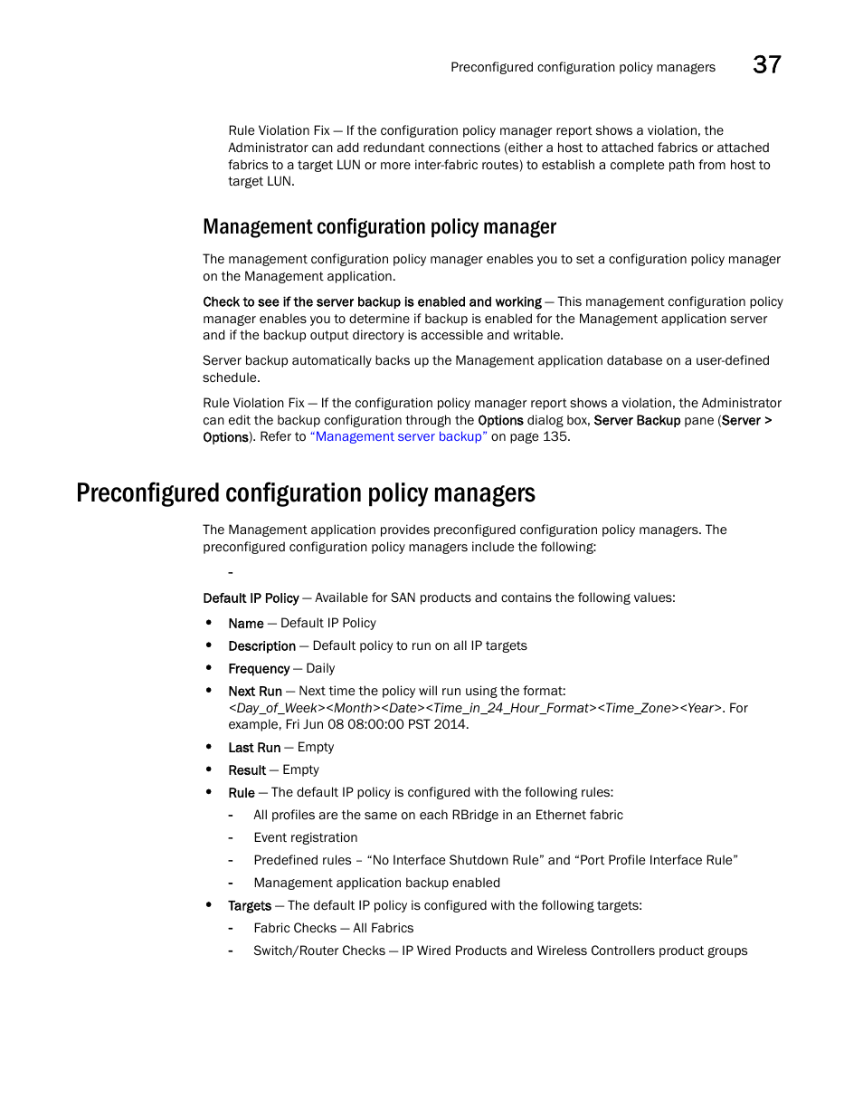 Management configuration policy manager, Preconfigured configuration policy managers, Preconfigured configuration policy managers 5 | Brocade Network Advisor IP User Manual v12.3.0 User Manual | Page 1287 / 1928