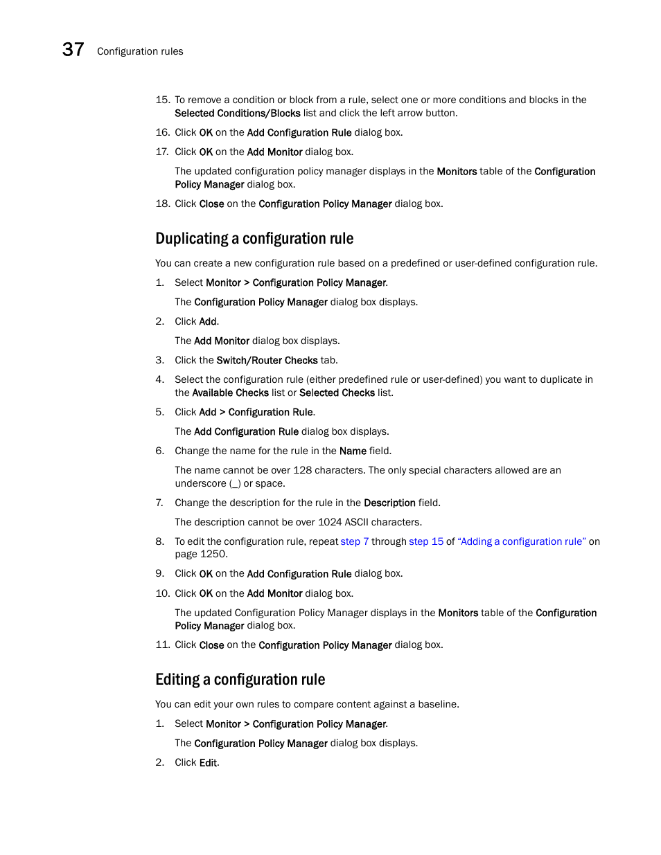 Duplicating a configuration rule, Editing a configuration rule | Brocade Network Advisor IP User Manual v12.3.0 User Manual | Page 1304 / 1928